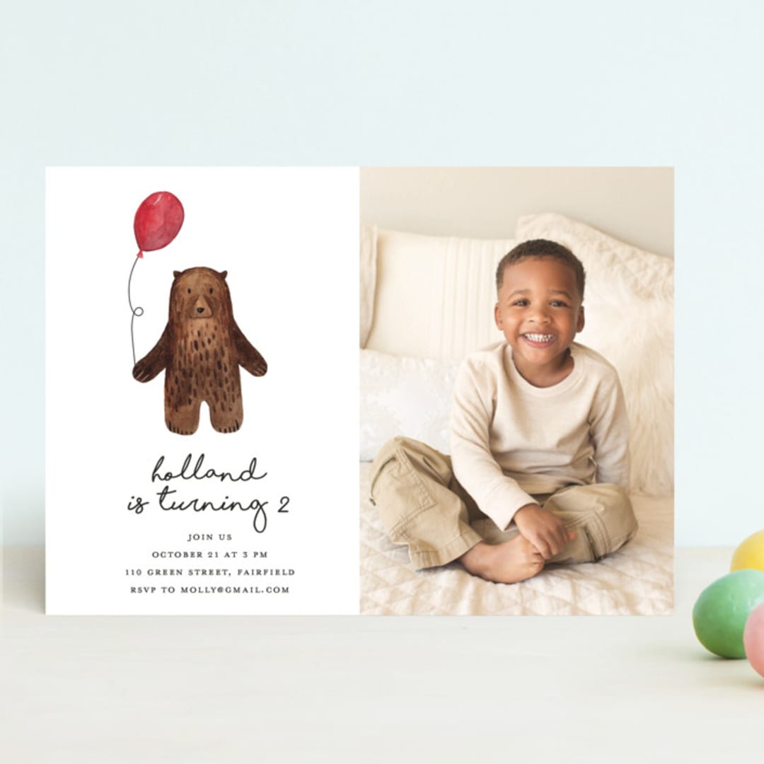 "Bear" - Children's Birthday Party Invitations in Red Candy by Remioni - Front