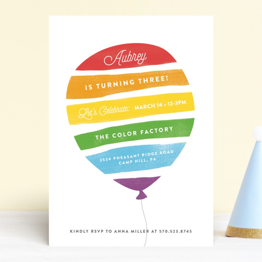 "Painted Balloon" - Children's Birthday Party Invitations in Cherry by Jennifer Wick - Front