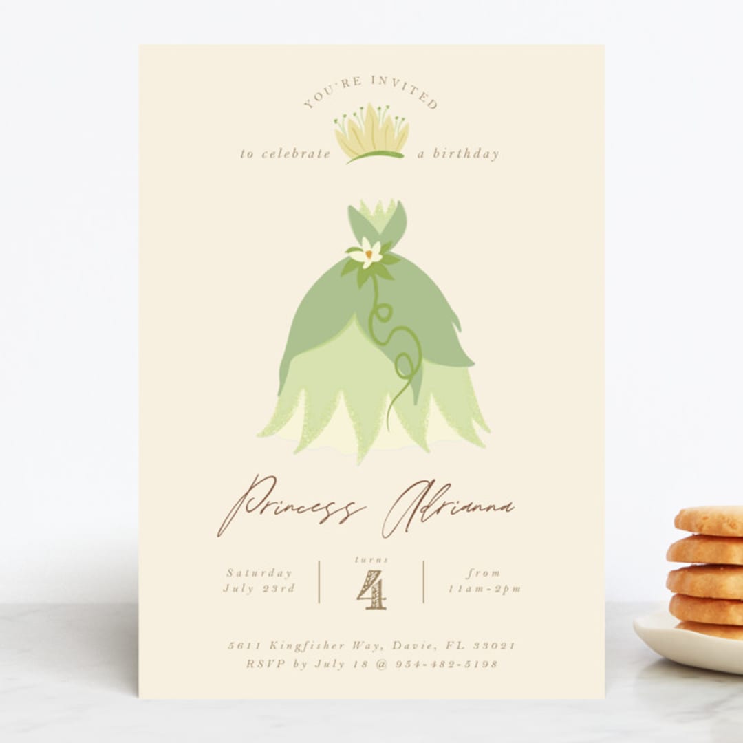 "Disney Princess Tiana's Dress" - Children's Birthday Party Invitations in Southern Cream by Kate Ross - Front