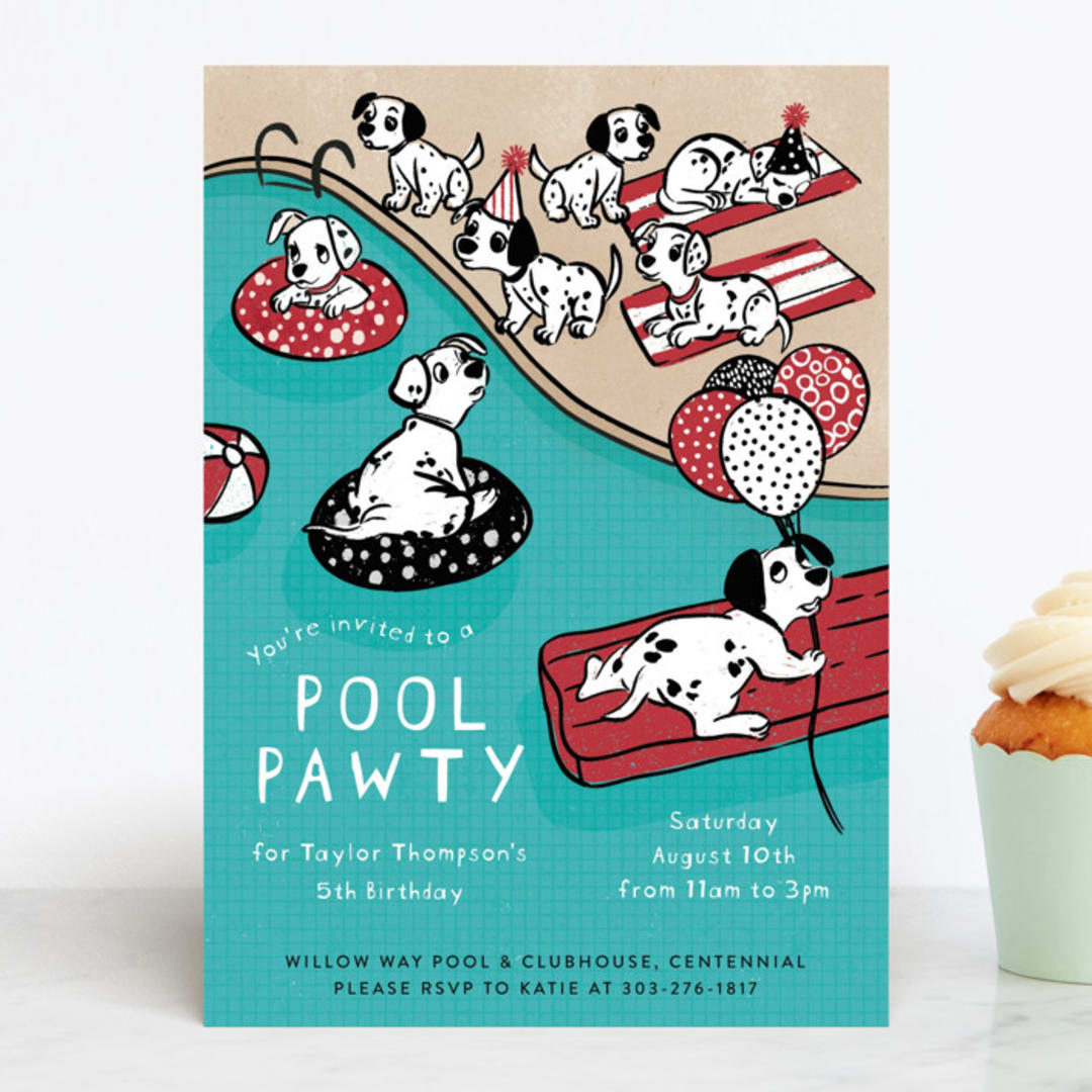 "Disney's 101 Dalmatians Pool Pawty" - Children's Birthday Party Invitations in Firetruck by Jenna Holcomb - Front