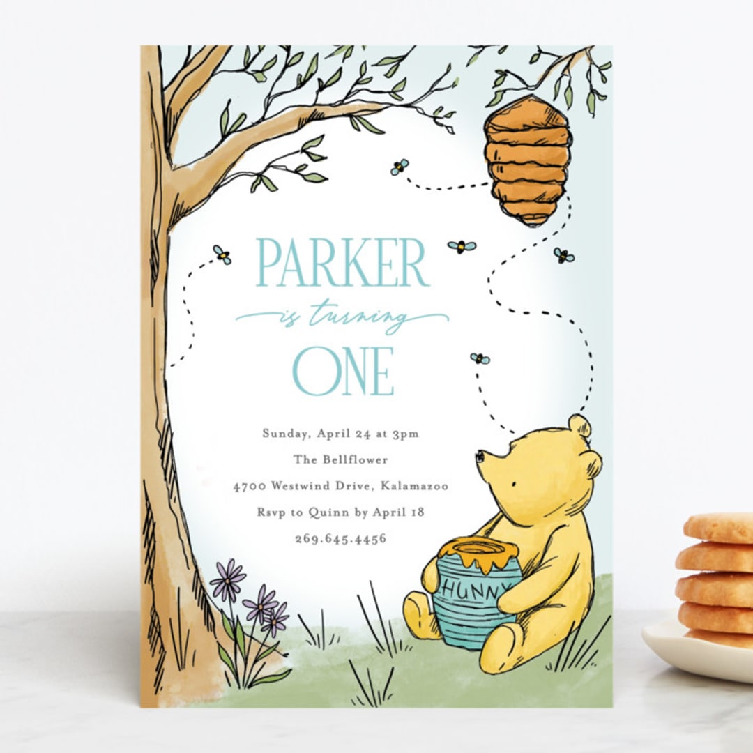 "Disney's Pooh Forest Scene" - Children's Birthday Party Invitations in Sky by Pixel and Hank - Front