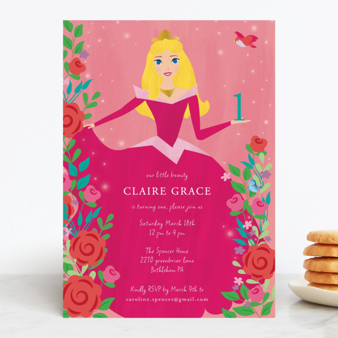 "Disney's Briar Rose" - Children's Birthday Party Invitations in Pink Melba by Rebecca Marchese - Front