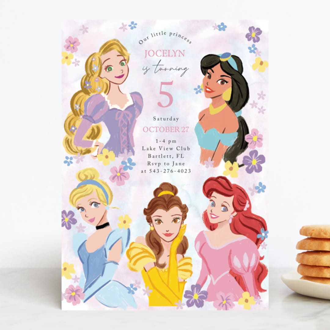 "Disney's Princess Portrait" - Children's Birthday Party Invitations in Cotton Candy by Cass Loh - Front