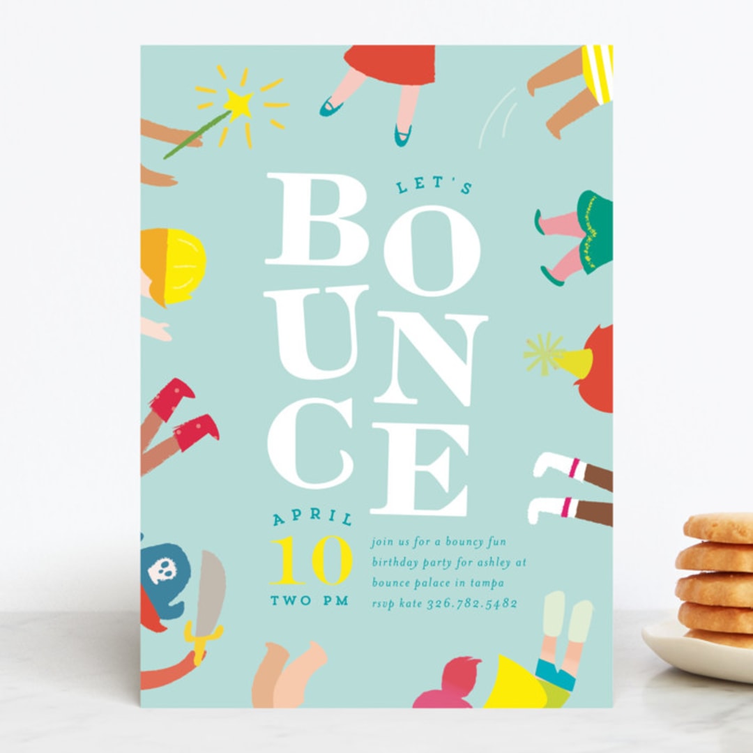 "Bounce" - Children's Birthday Party Invitations in Sky by Lori Wemple - Front