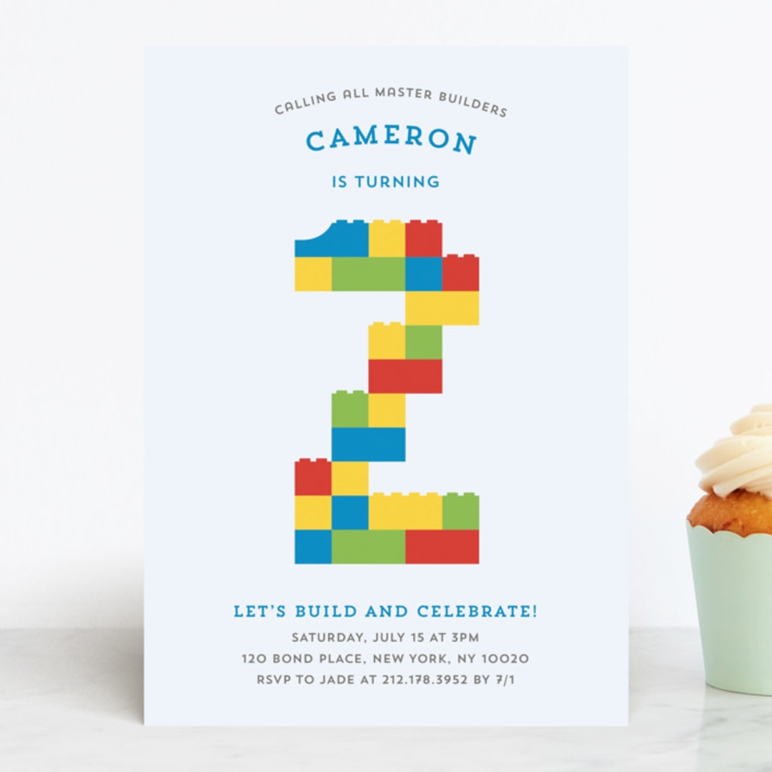 "Master Builders Party" - Children's Birthday Party Invitations in Cobalt by Belia Simm - Front