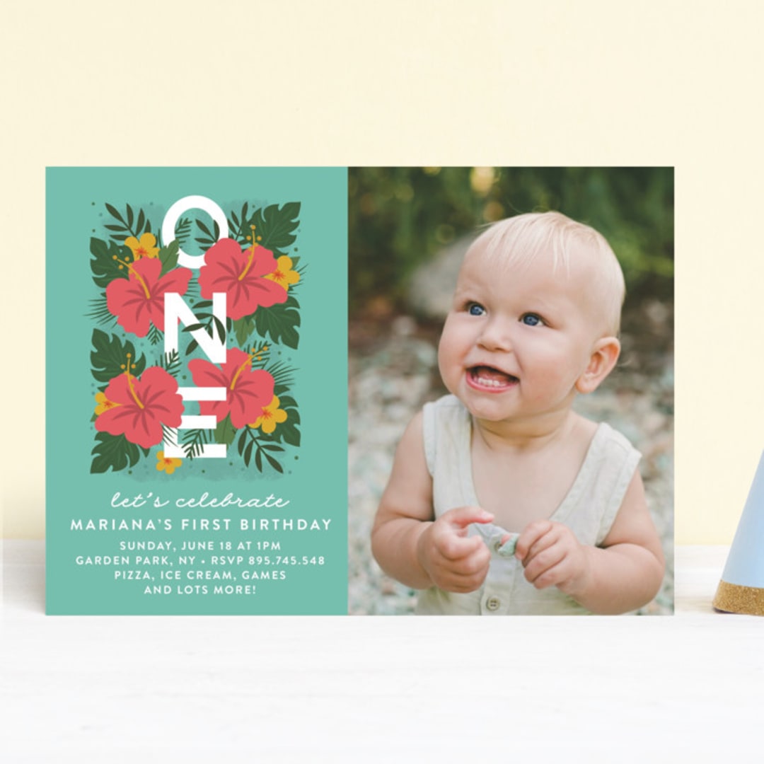 "Festive One" - Children's Birthday Party Invitations in Evergreen by Joanne James - Front
