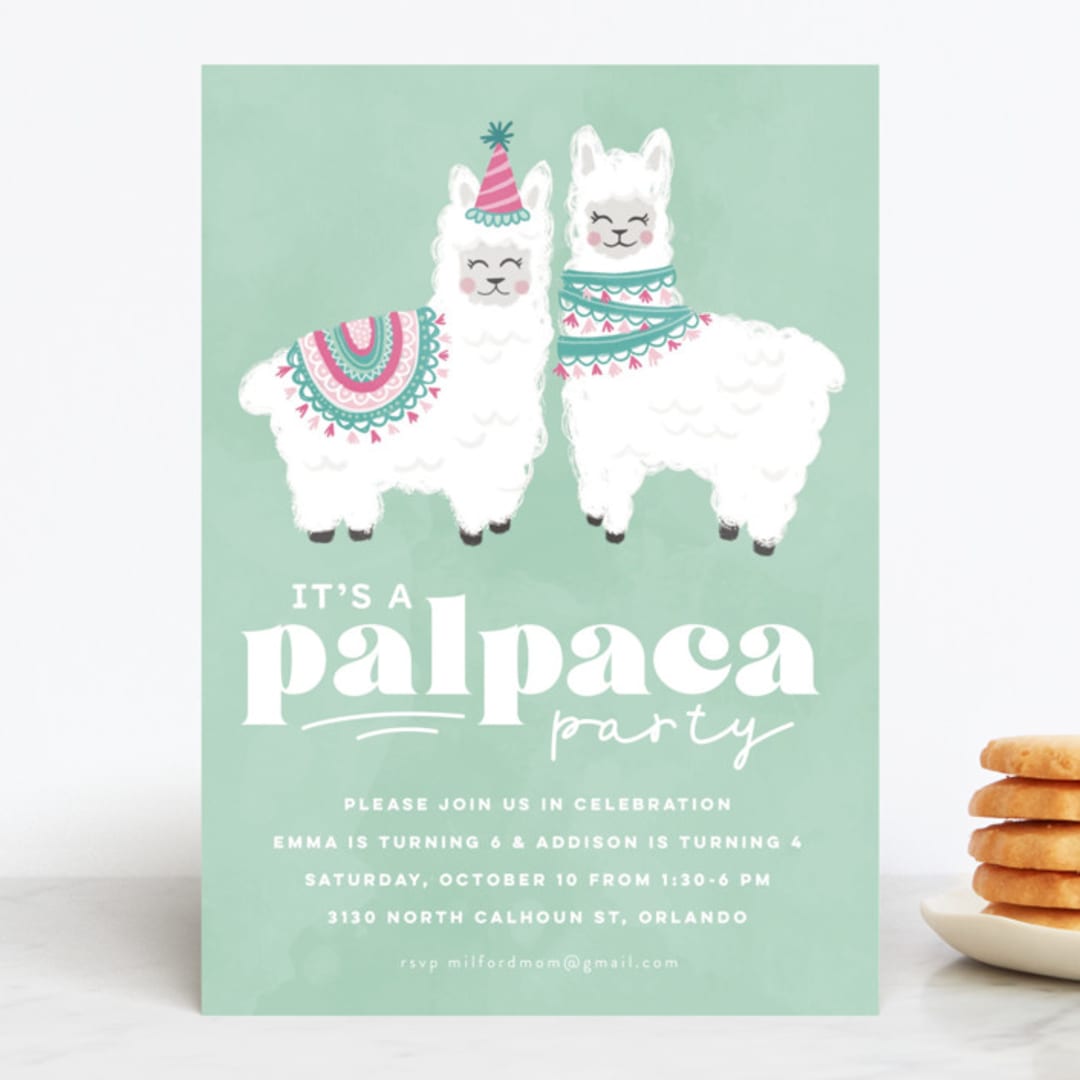 "PALpaca" - Children's Birthday Party Invitations in Aqua by Jessie Steury - Front