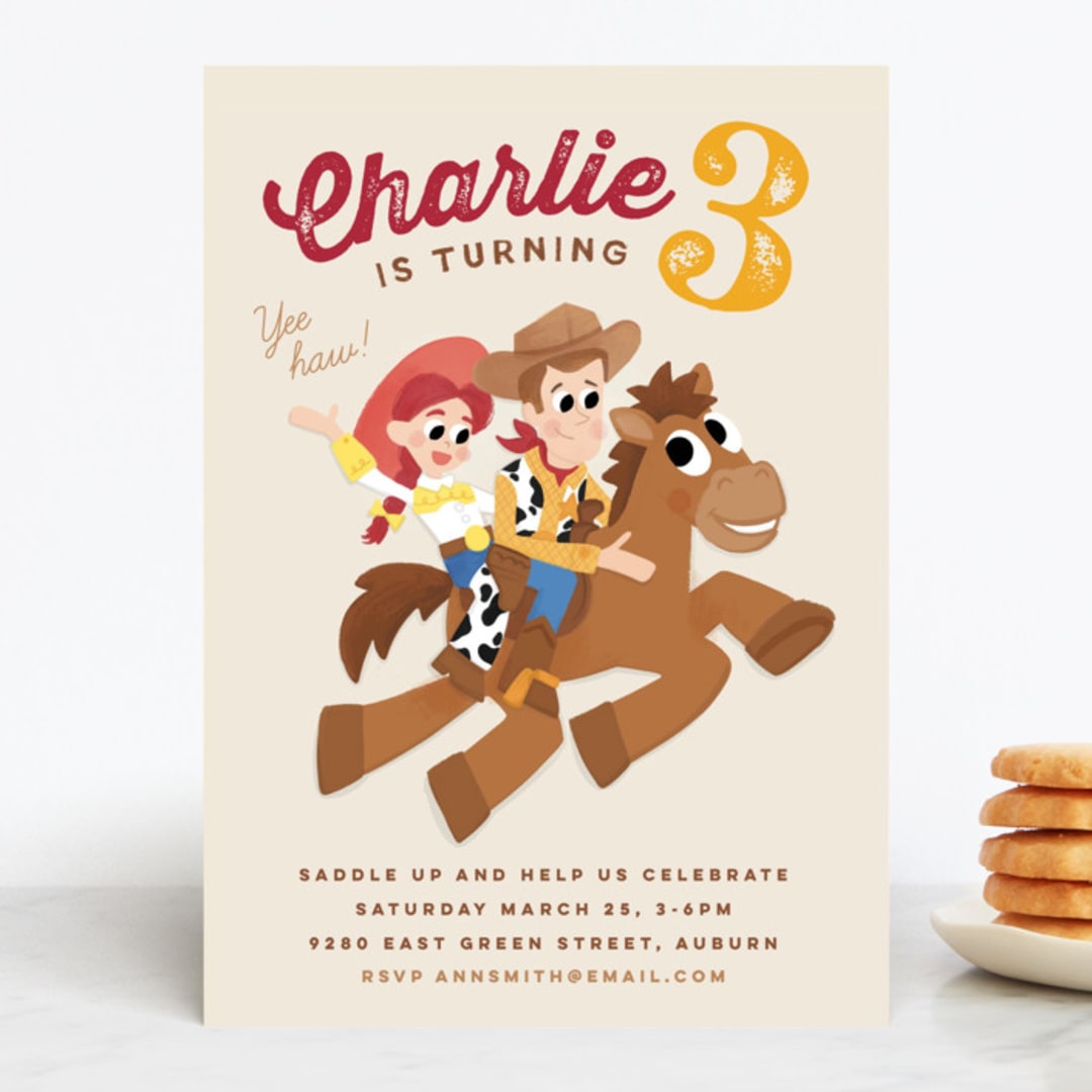 "Disney and Pixar's Cowboy Friends" - Children's Birthday Party Invitations in Vanilla by Jessie Steury - Front