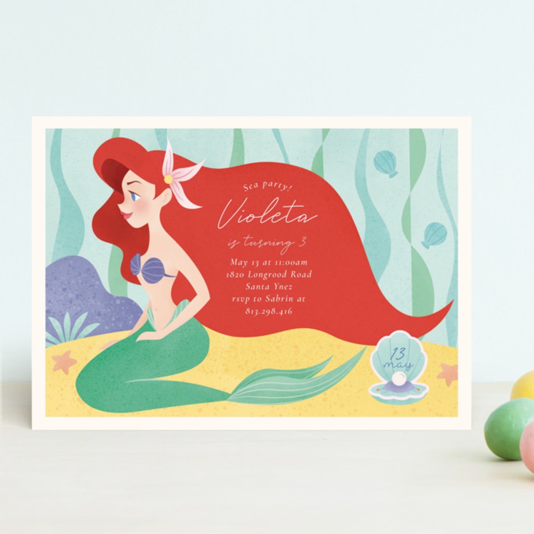 "Disney's Ariel Under The Sea" - Children's Birthday Party Invitations in Aquamarine by Sabrin Deirani - Front