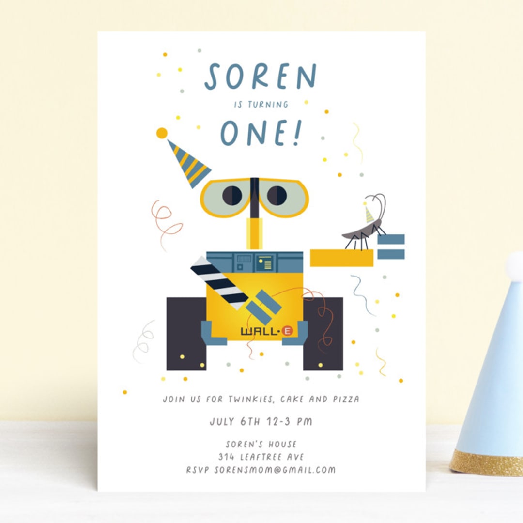 "Disney and Pixar's Wall-E and Hal" - Children's Birthday Party Invitations in Pearl by Ani Somi - Front