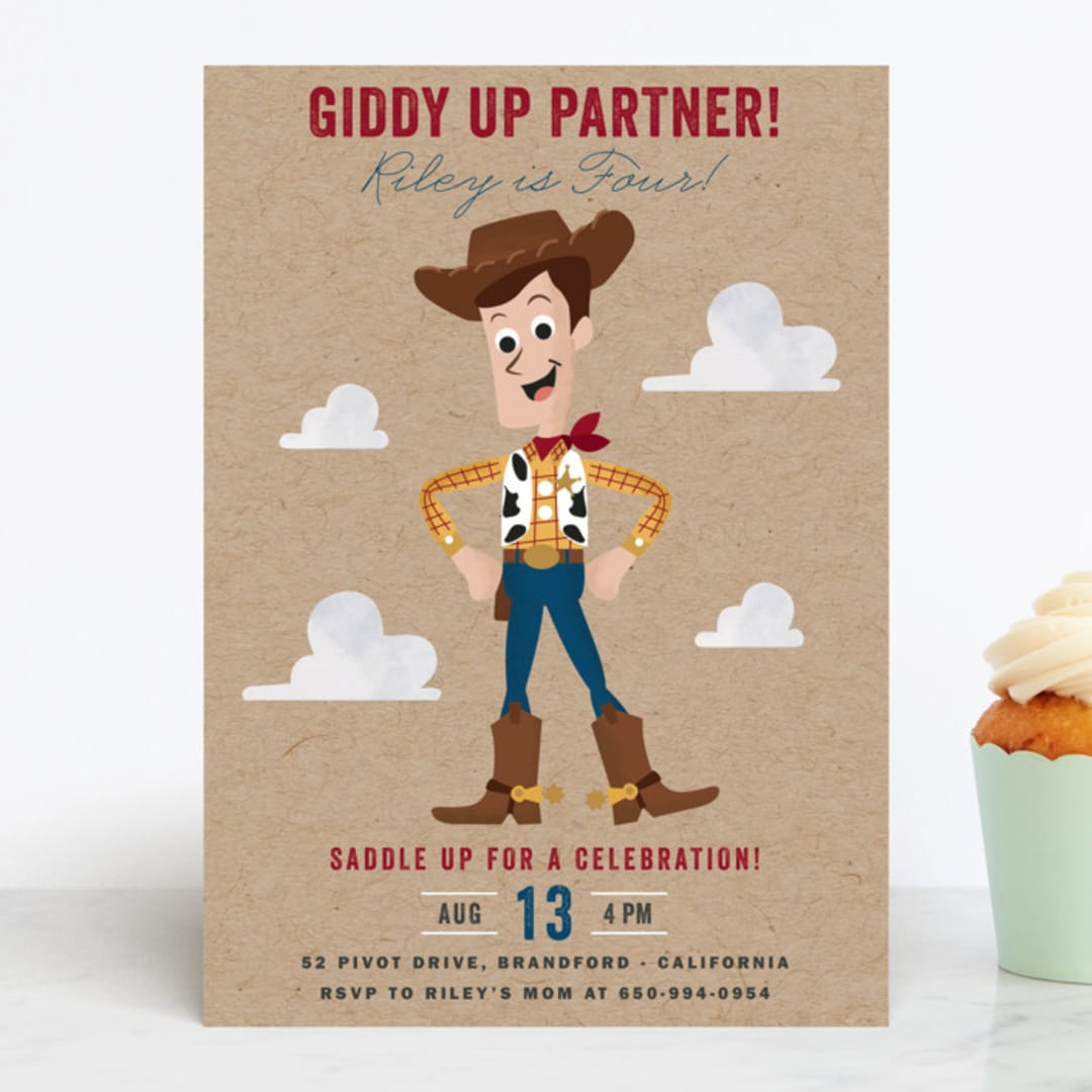 "Disney and Pixar's Howdy Woody" - Children's Birthday Party Invitations in Rustic by Oma N. Ramkhelawan - Front