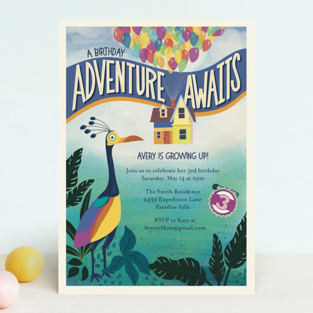 "Disney and Pixar Up! Adventure" - Children's Birthday Party Invitations in Sky by Rebekah Canavan - Front