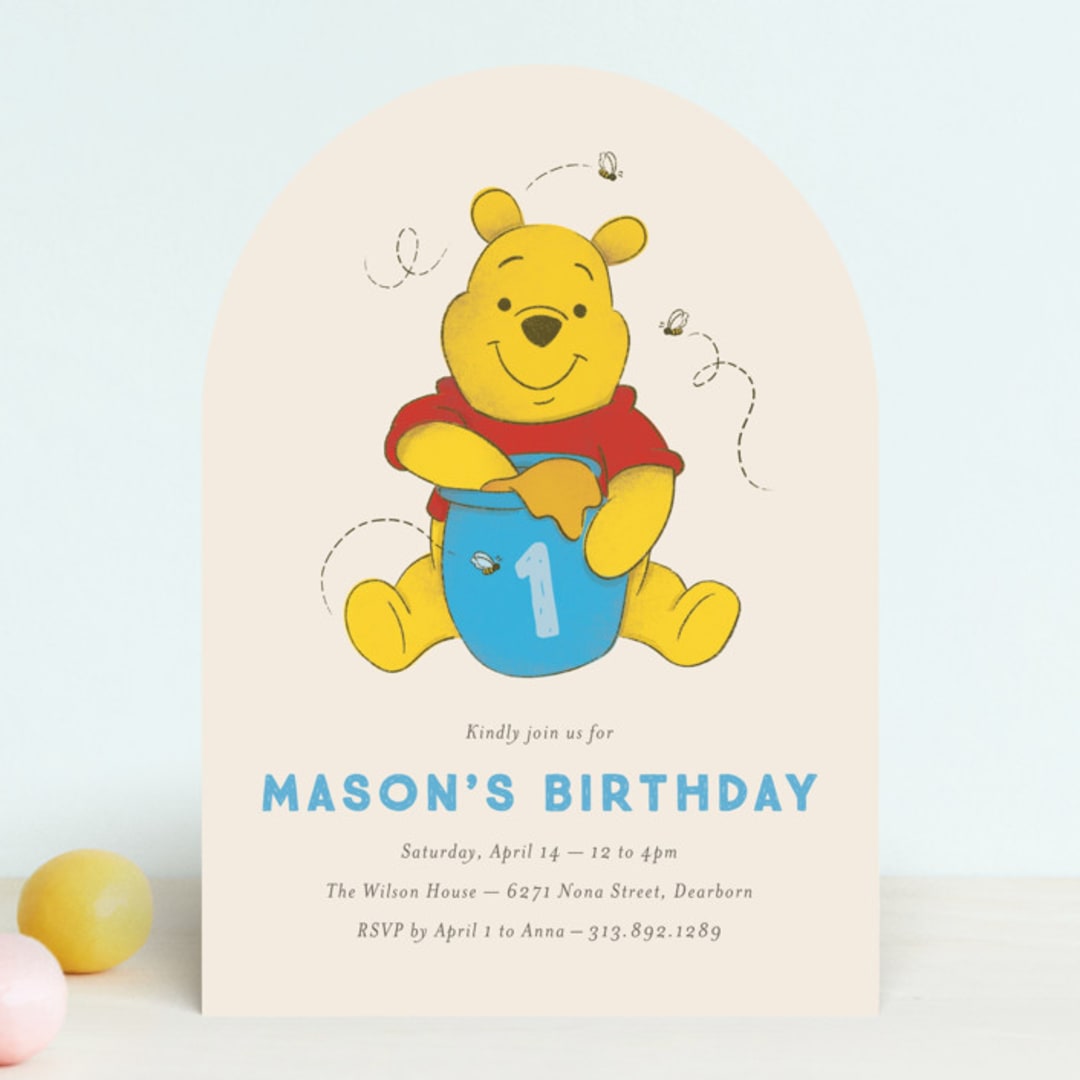 "Disney's Pooh Birthday" - Children's Birthday Party Invitations in Cornflower by Snow and Ivy - Front