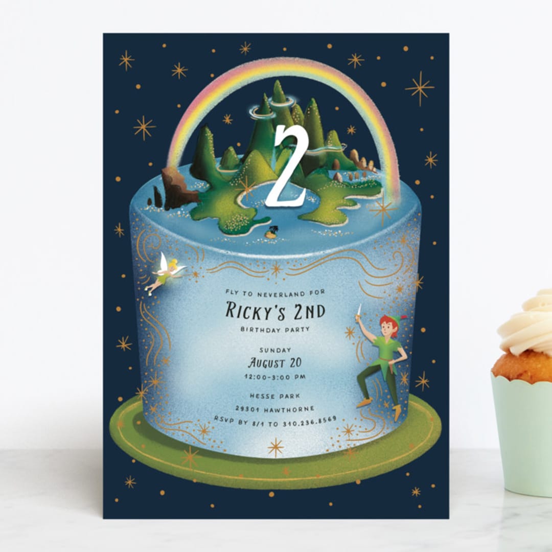 "Disney's Peter Pan Neverland Cake" - Children's Birthday Party Invitations in Midnight by Becky Nimoy - Front