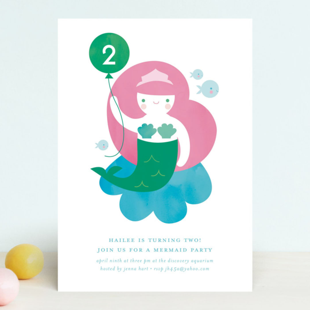 "Mermaid" - Children's Birthday Party Invitations in Aqua by Lori Wemple - Front