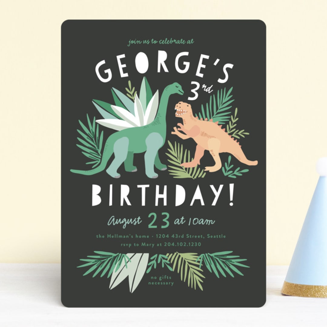 "Dino Friends" - Children's Birthday Party Invitations in Graphite by Alethea and Ruth - Front