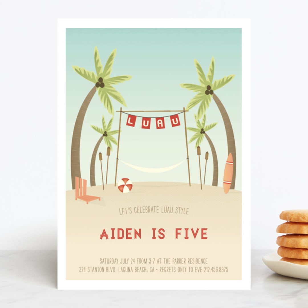 "Beach Luau" - Children's Birthday Party Invitations in Red Balloon by Grace Kreinbrink - Front