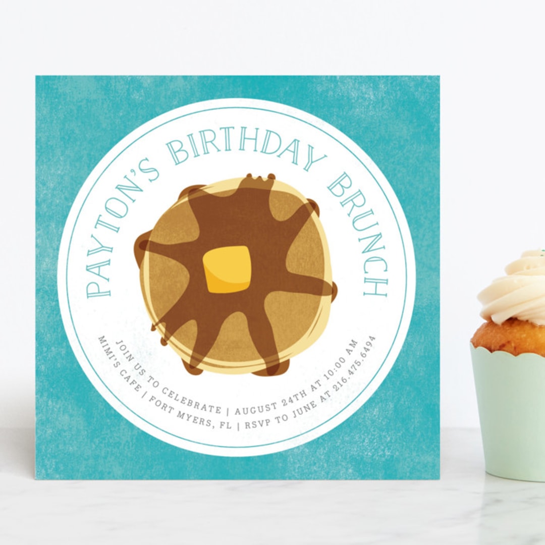 "Birthday Brunch" - Children's Birthday Party Invitations in Teal by Kelly Nasuta - Front
