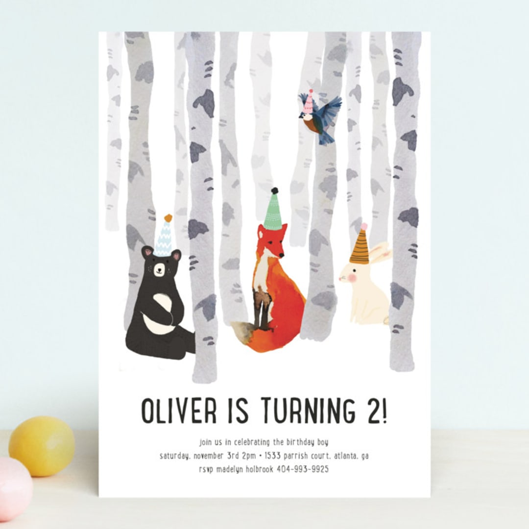 "woodland winter" - Children's Birthday Party Invitations in Snow by Morgan Kendall - Front