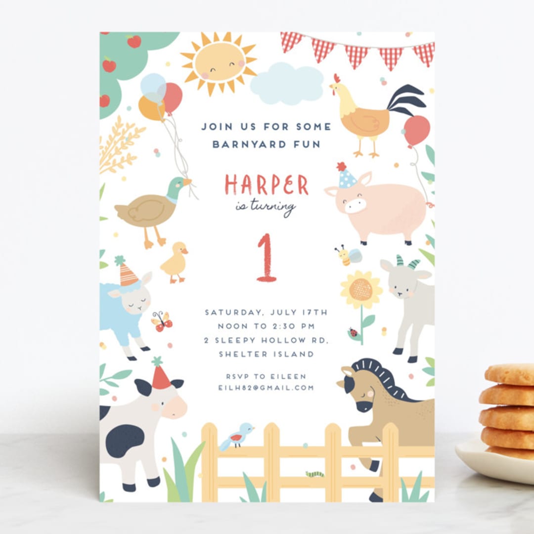 "barnyard fun" - Children's Birthday Party Invitations in Barn by peetie design - Front