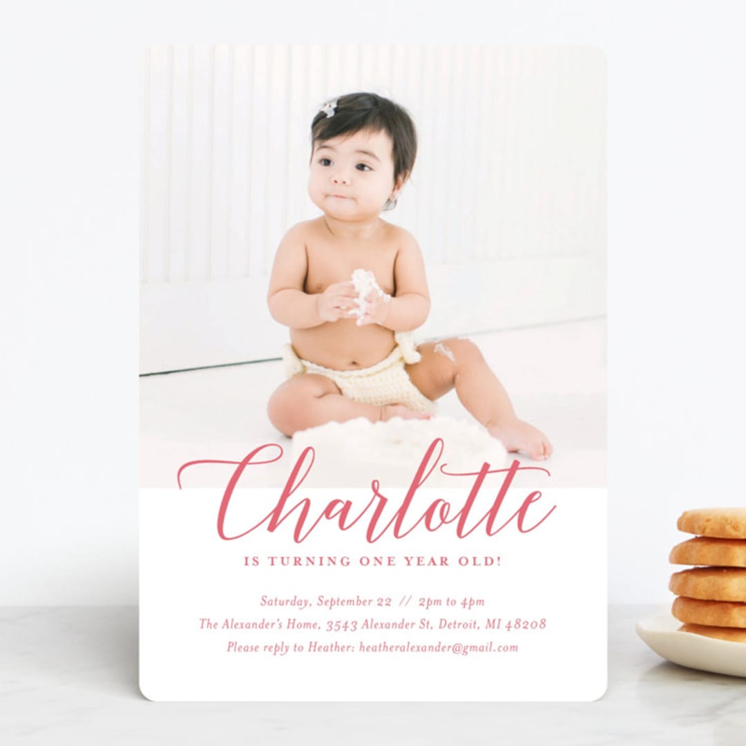 "Big Script" - Children's Birthday Party Invitations in Blush by Genna Blackburn - Front