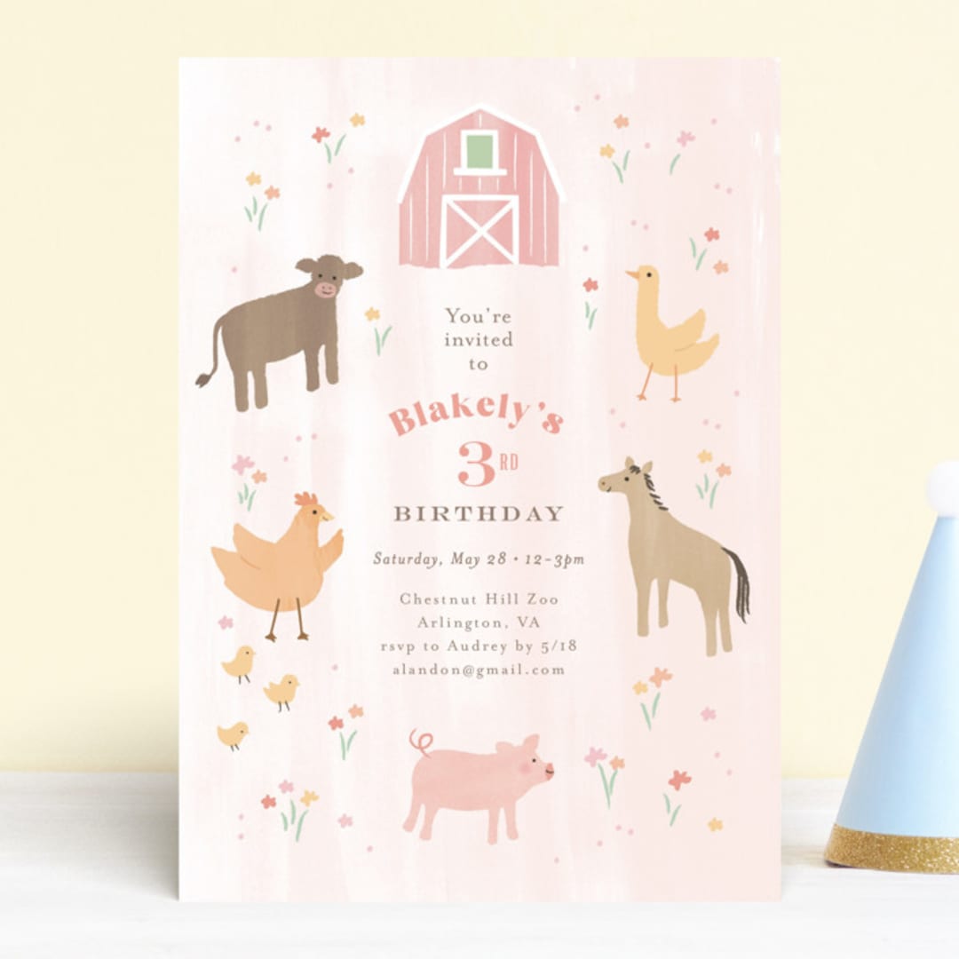 "storybook farm" - Children's Birthday Party Invitations in Strawberry by Jennifer Wick - Front