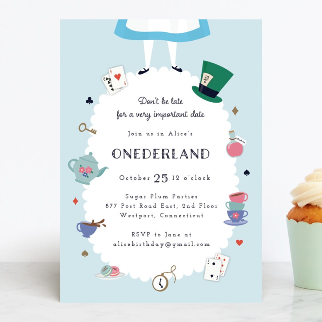 "Disney's Alice In Wonderland Birthday" - Children's Birthday Party Invitations in Sky by Annie Holmquist - Front