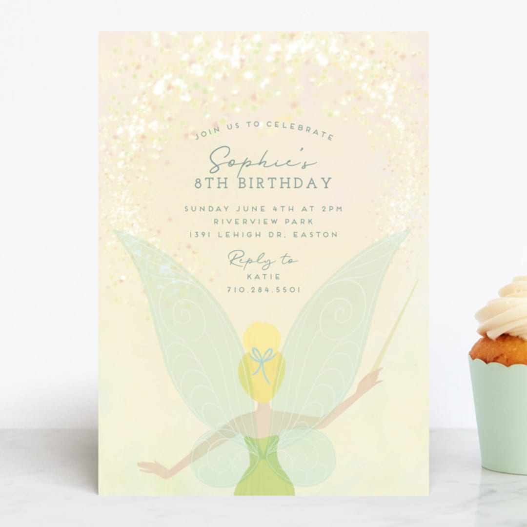 "Disney's Tinkerbell Fairy Dust" - Children's Birthday Party Invitations in Pixie by Heather Cairl - Front