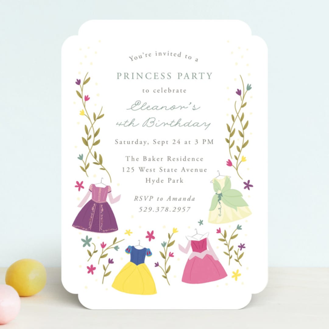 "Disney Princess Party" - Children's Birthday Party Invitations in Silk by JeAnna Casper - Front