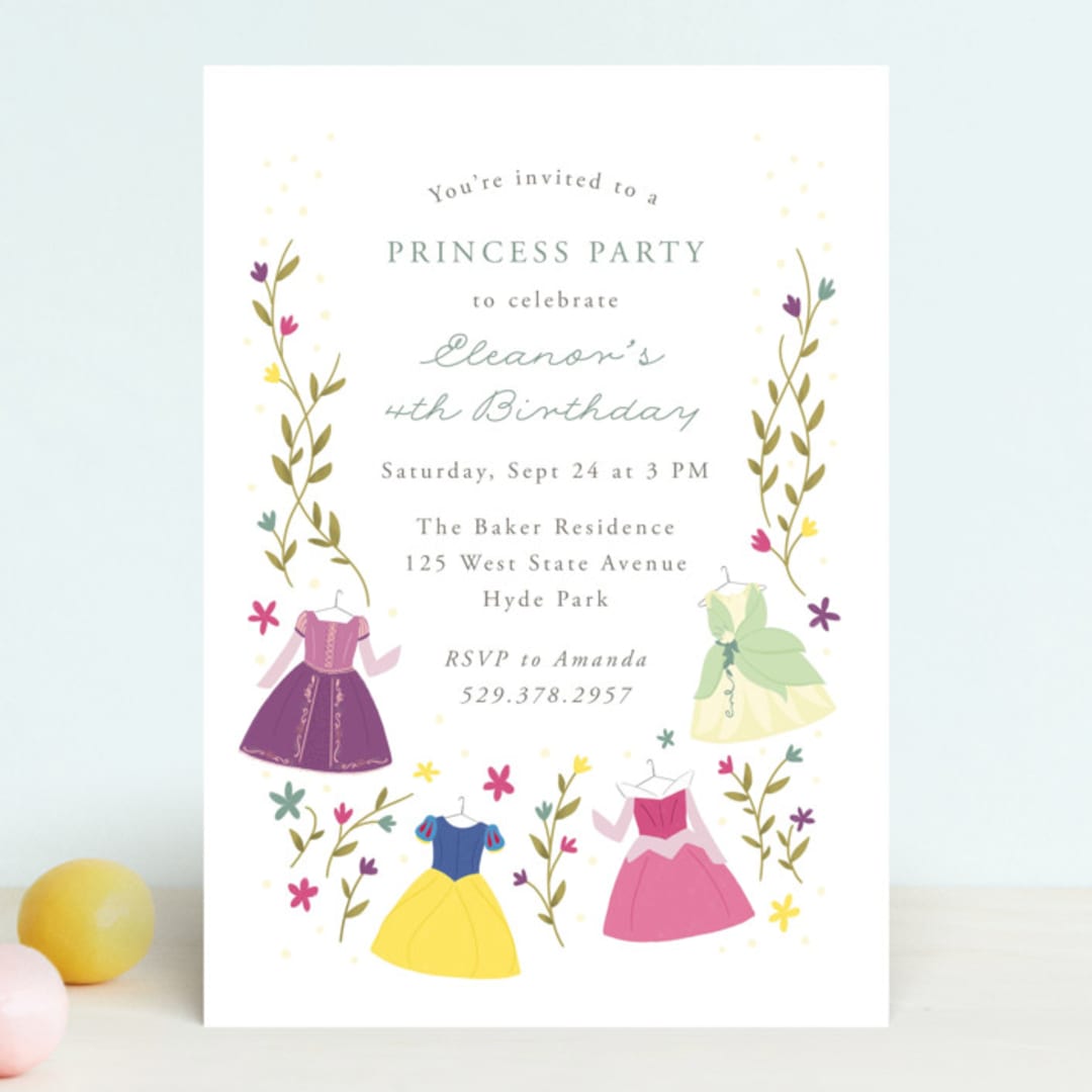 "Disney Princess Party" - Children's Birthday Party Invitations in Silk by JeAnna Casper - Front