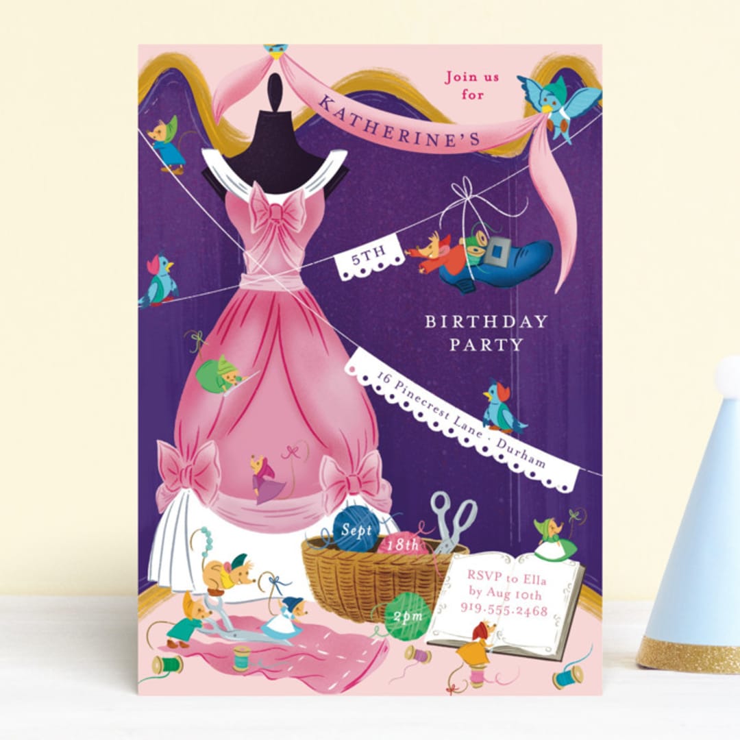 "Disney's Cinderella dressmakers" - Children's Birthday Party Invitations in Peony by Jackie Crawford - Front