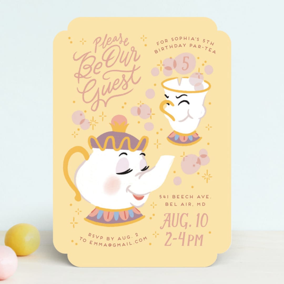 "Disney Enchanted Beauty And The Beast Tea Party" - Children's Birthday Party Invitations in Lemonade by Rebecca Smith - Front