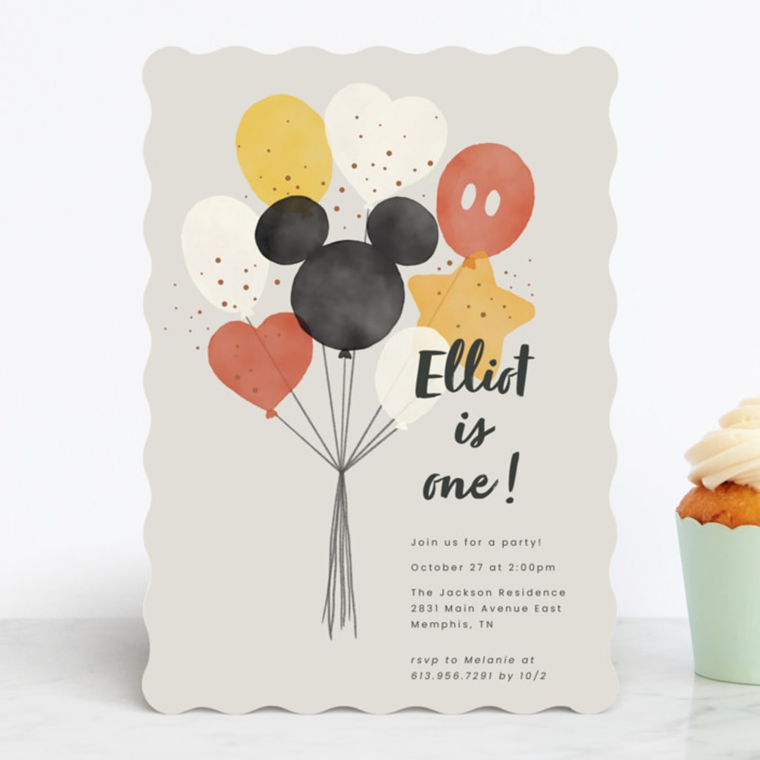 "Disney's Mickey Balloon Bunch" - Children's Birthday Party Invitations in Cream by Adelyn T. - Front