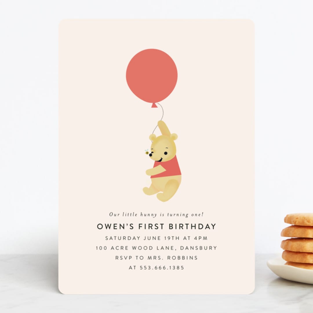 "Disney's Pooh Bear Birthday" - Children's Birthday Party Invitations in Clay by Itsy Belle Studio - Front