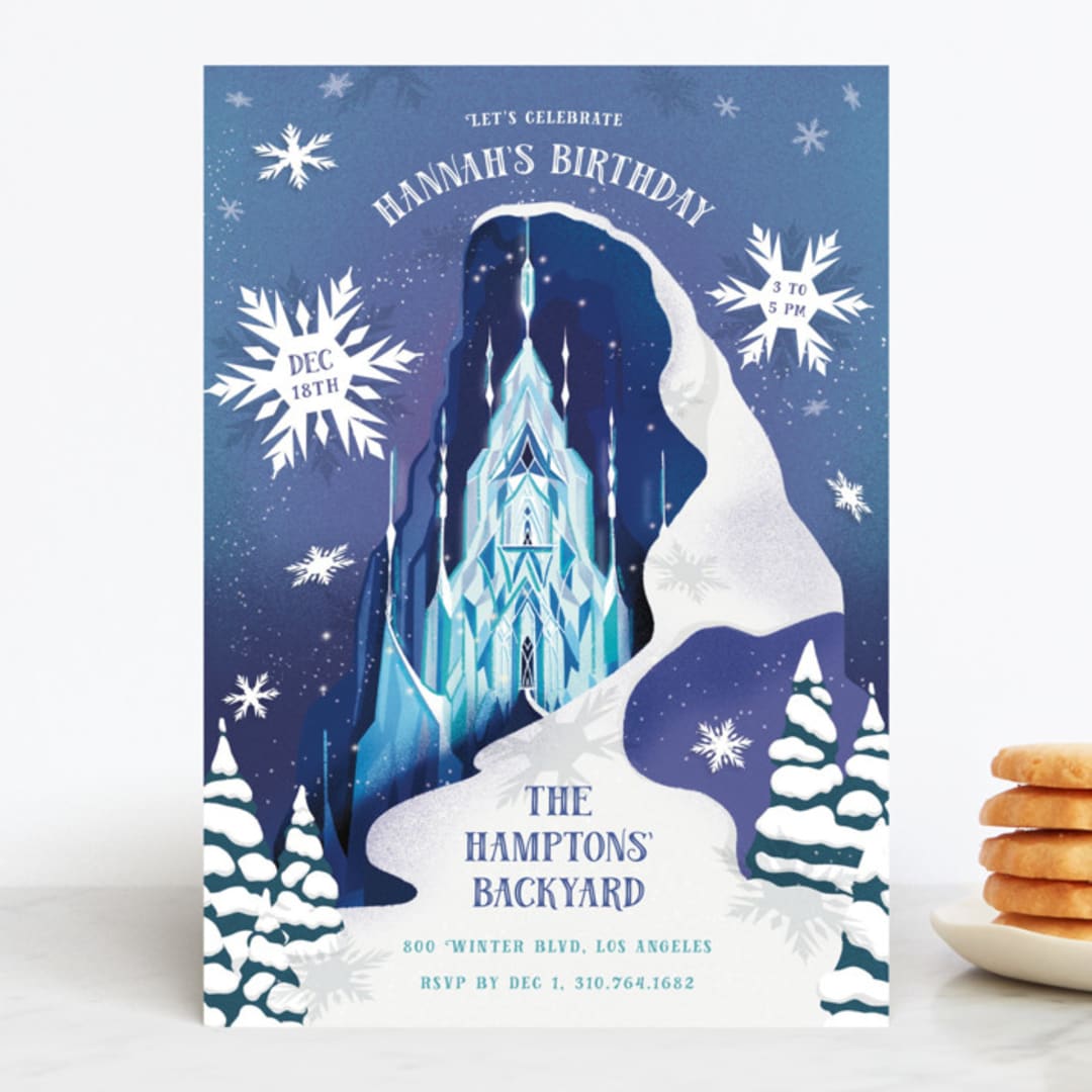 "Elsa's Ice Castle from Disney's Frozen" - Children's Birthday Party Invitations in Majestic by Becky Nimoy - Front