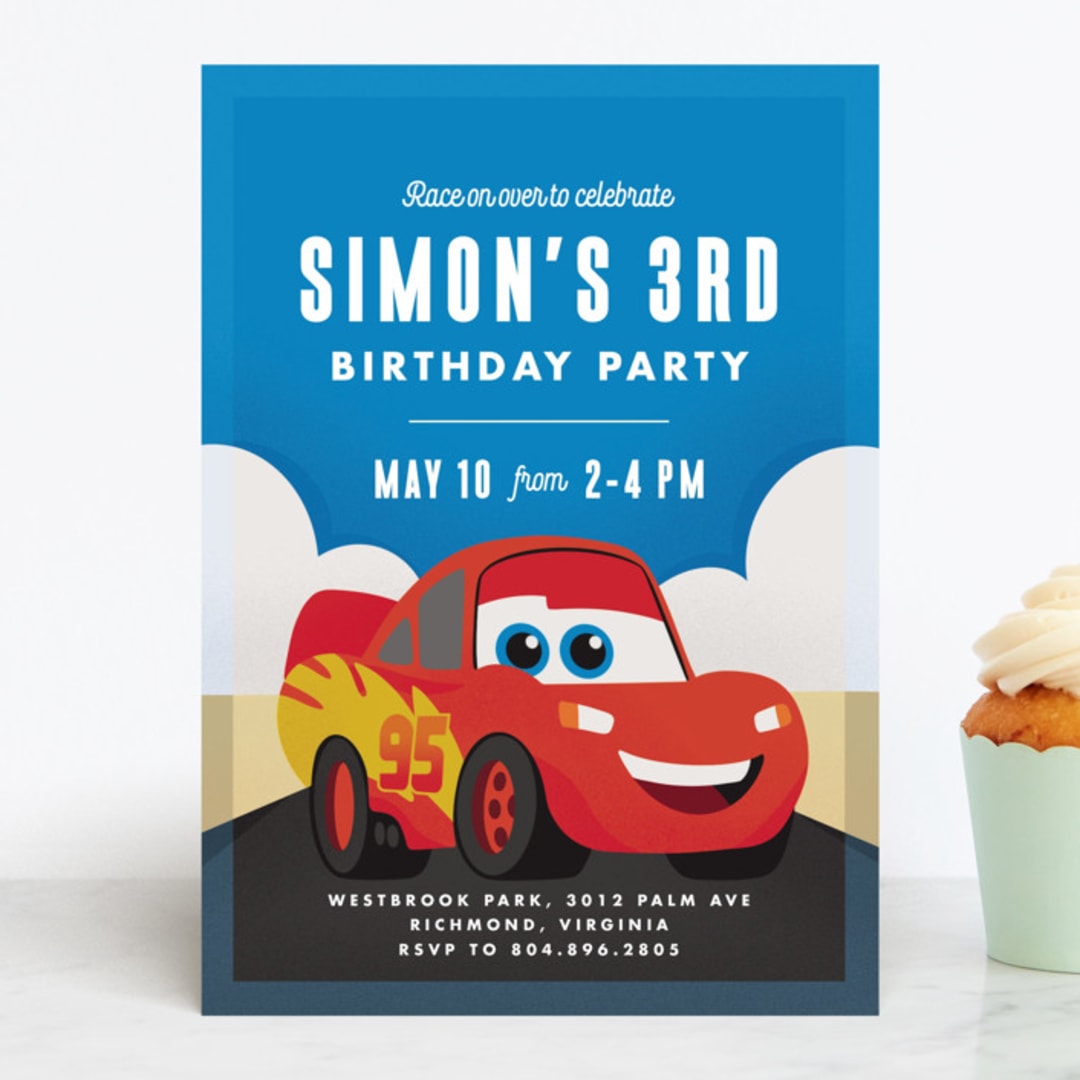 "Disney and Pixar's Cars Kachow" - Children's Birthday Party Invitations in Sky by Carly Reed Walker - Front