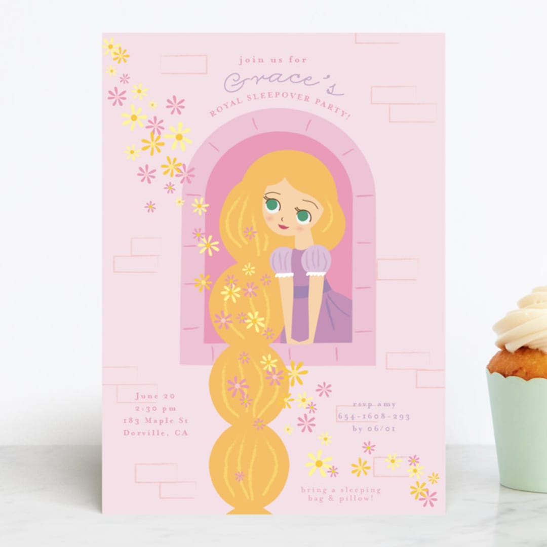 "Disney's Rapunzel Tower" - Children's Birthday Party Invitations in Strawberry by Angela Thompson - Front