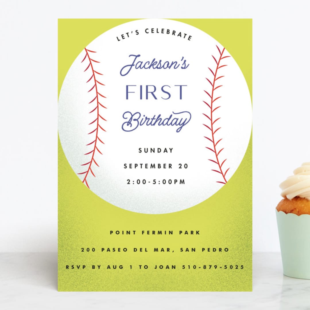 "baseball" - Children's Birthday Party Invitations in Grass by Becky Nimoy - Front