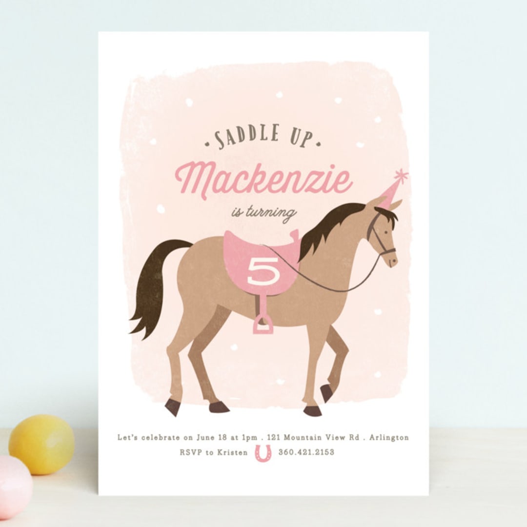 "Saddle Up" - Children's Birthday Party Invitations in Rose by Karidy Walker - Front
