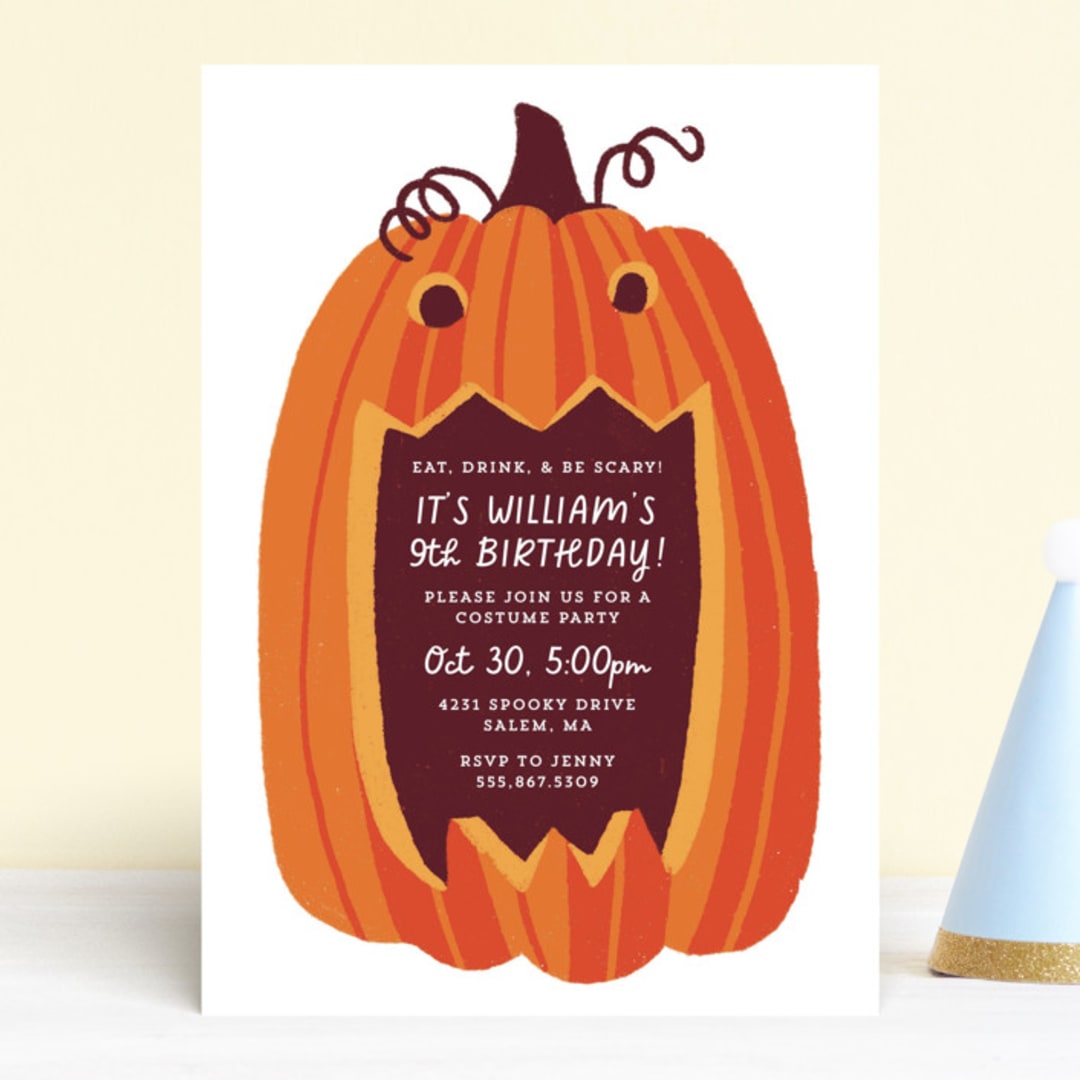 "Eat, Drink, and be Scary" - Children's Birthday Party Invitations in Vanilla Spice by Rebecca Smith - Front