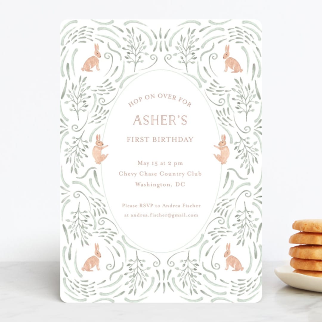 "Hop on Over II" - Children's Birthday Party Invitations in Mint by Hallie Fischer - Front