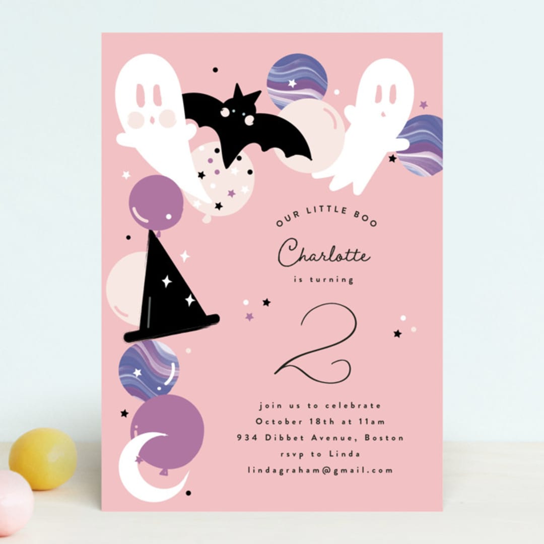 "Little Boo" - Children's Birthday Party Invitations in Cotton Candy by Corinne Malesic - Front