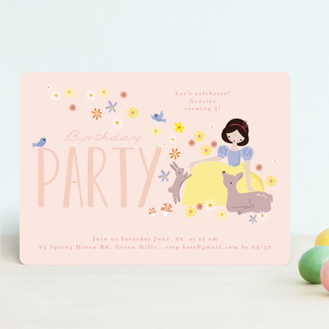 "Disney's Snow White & Forest Friends" - Children's Birthday Party Invitations in Peach by Angela Thompson - Front