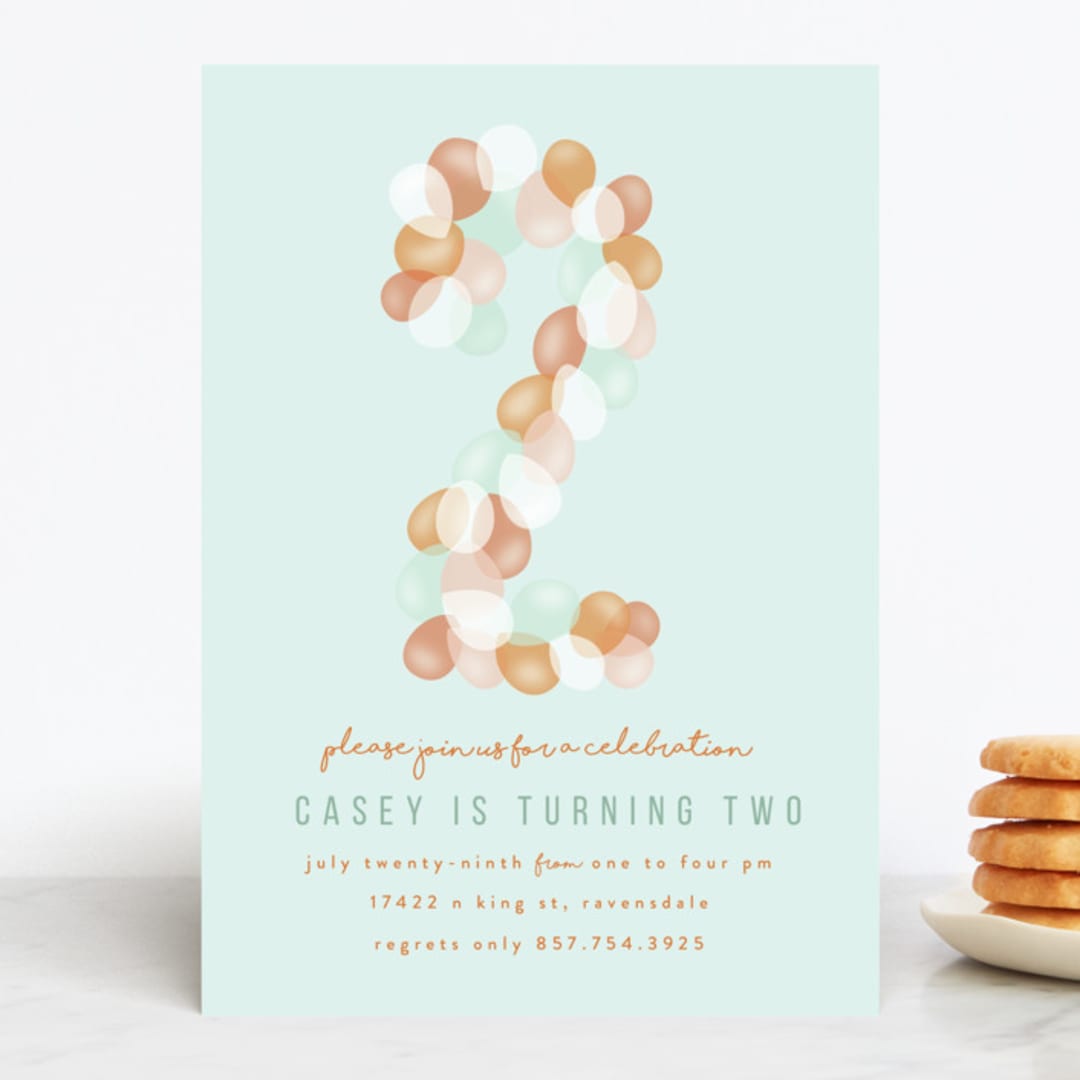"balloons in two" - Children's Birthday Party Invitations in Sky by Angela Garrick - Front