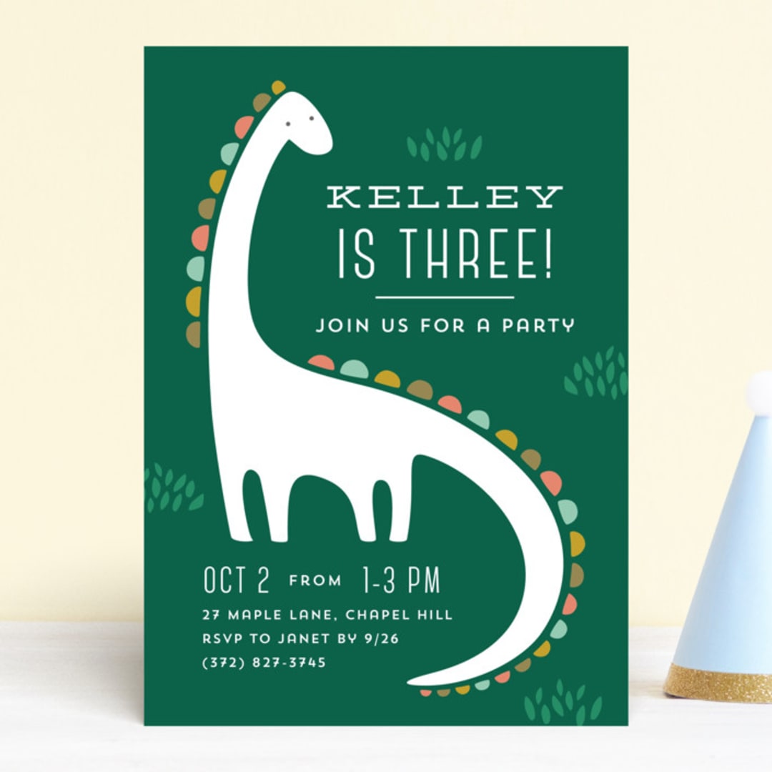 "Dinotastic" - Children's Birthday Party Invitations in Palm by Laura Hankins - Front