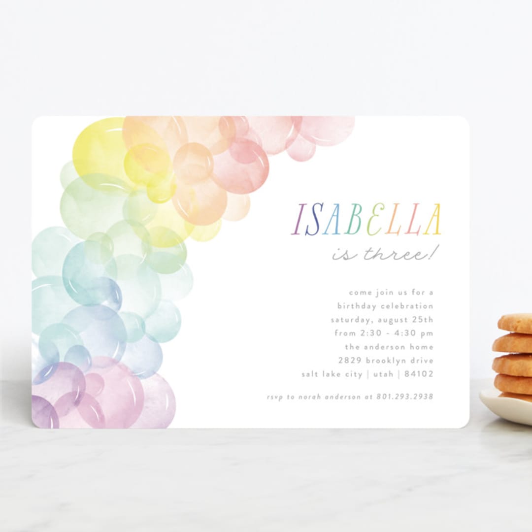 "Balloon Arch" - Children's Birthday Party Invitations in Rainbow by Robert and Stella - Front