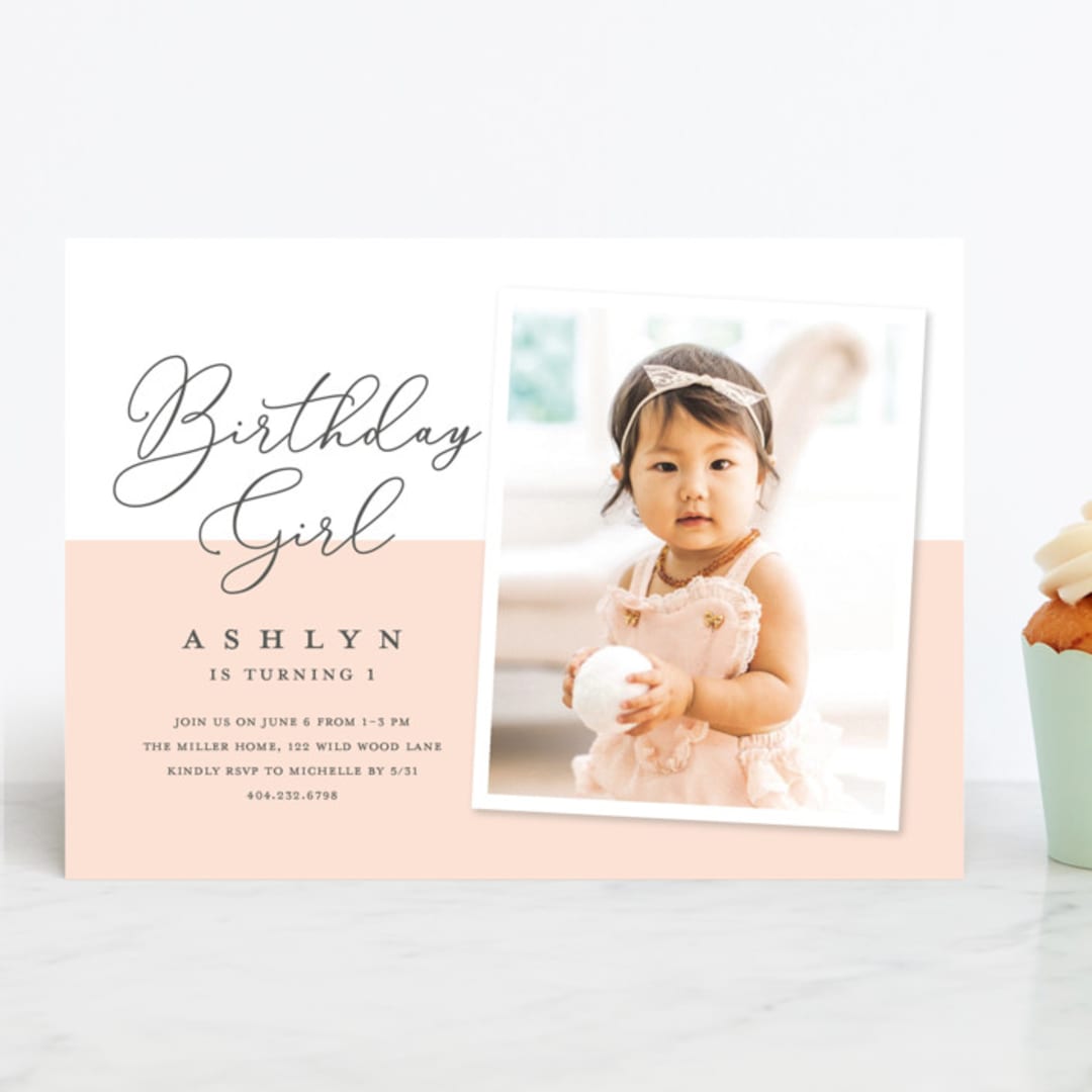 "Modern girl" - Children's Birthday Party Invitations in Blush by Stacey Meacham - Front