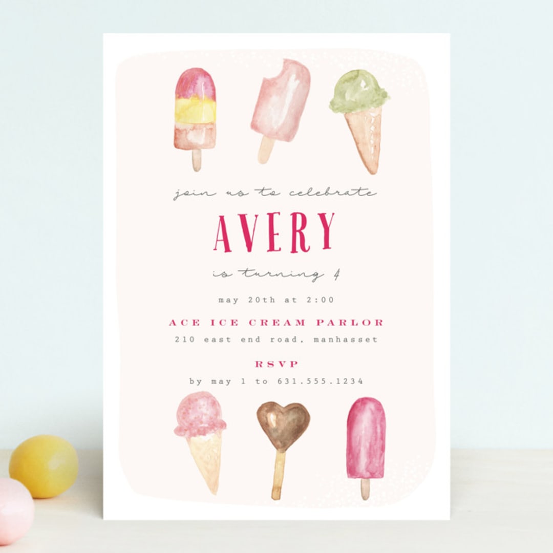 "Ice Cream Parlor" - Children's Birthday Party Invitations in Blush by Nicoletta Savod - Front