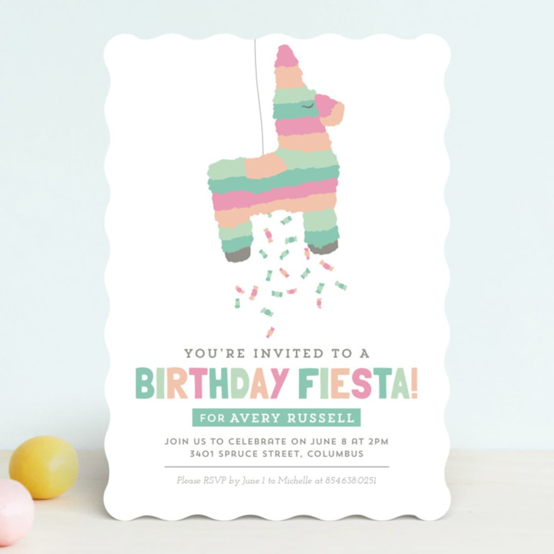 "Pinata" - Children's Birthday Party Invitations in Seafoam by Keen Peachy - Front