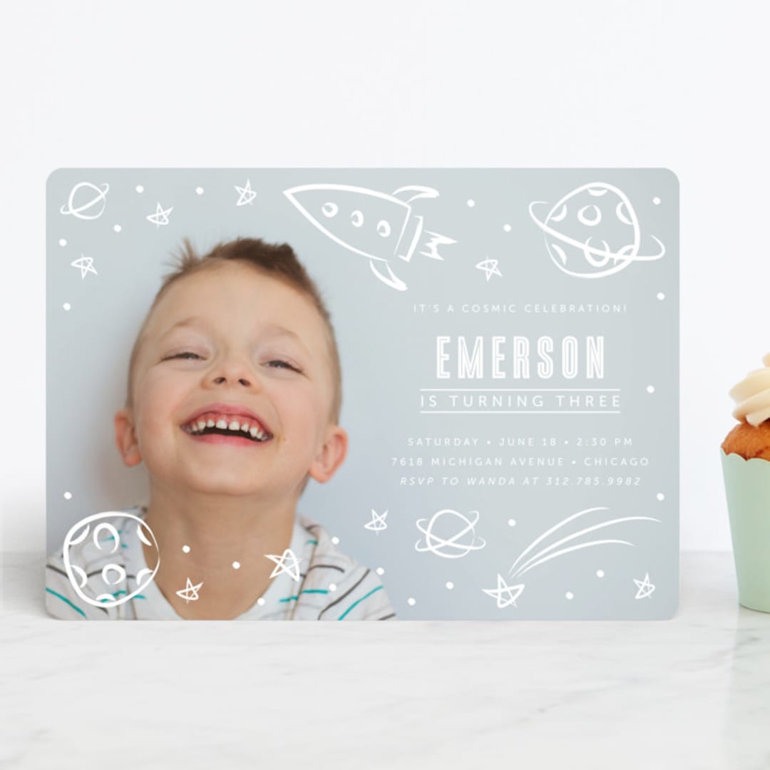 "Cosmic Doodles" - Children's Birthday Party Invitations in Ivory by Lehan Veenker - Front